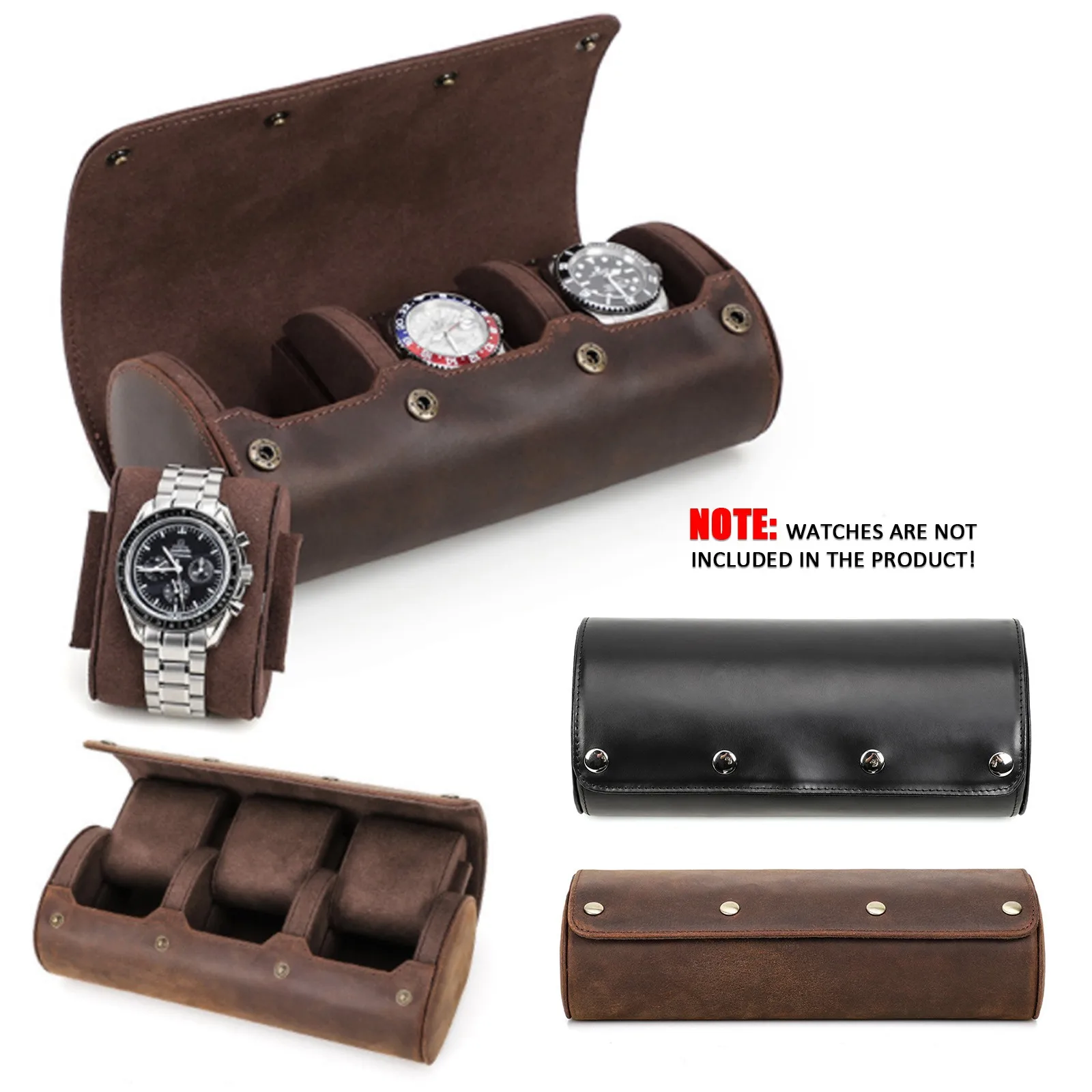 

Genuine Leather Watch Roll Travel Box 3 Slots Watches Display Case Storage Pouch