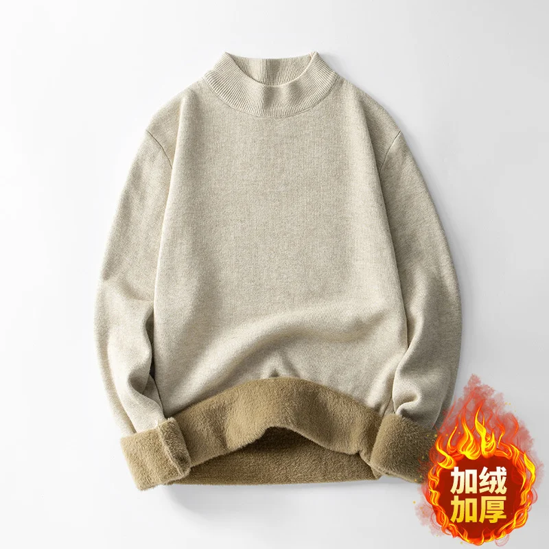 

Men's Winter Sweater Pullover Pullovers Knitted Sweater Men's Winter Coat Fleece Thickened Warm Mid High Collar Men Clothing