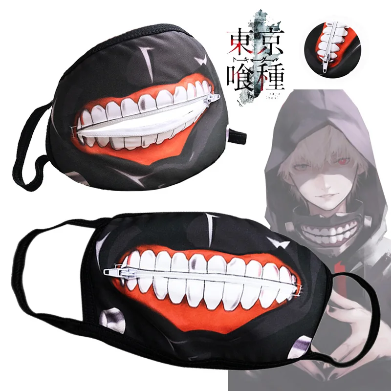 

Tokyo Ghoul Mask Kaneki Ken Face Masks Cosplay Anime Dustproof Black Zipper Masks Props Cosplay Accessories Gifts