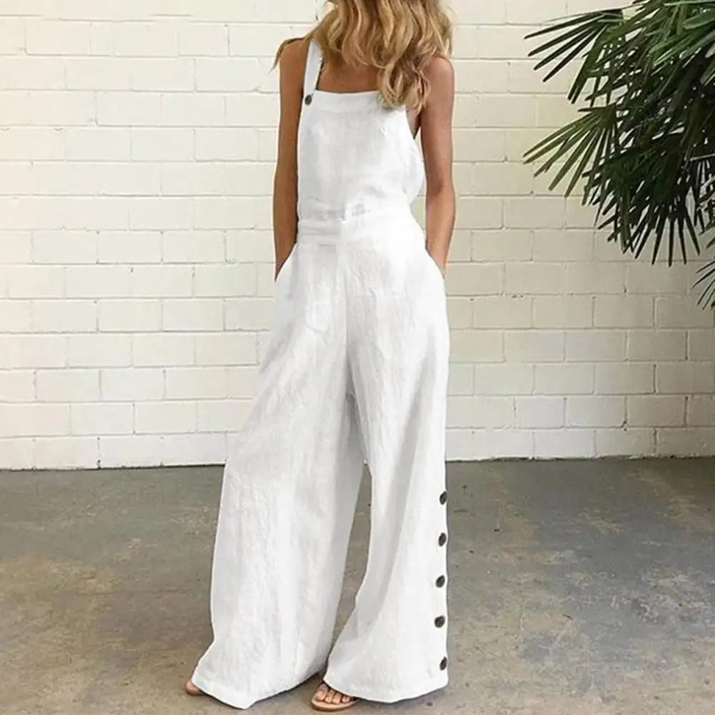 

Women Summer Jumpsuit Ladies Rompers Sexy Sleeveless Wide Leg Solid Overalls Pantalon Femme Plus Size Playsuit Monos Mujer