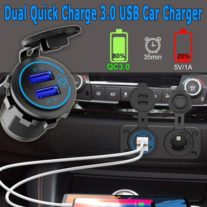 Автомобильное зарядное устройство Quick Charge 3.0 с двумя USB-портами и сенсорным