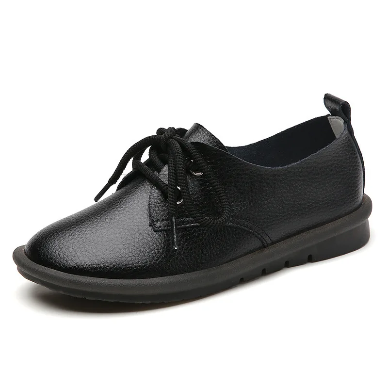 Туфли женские с круглым носком мягкая кожа подошва Повседневные Легкие обувь для