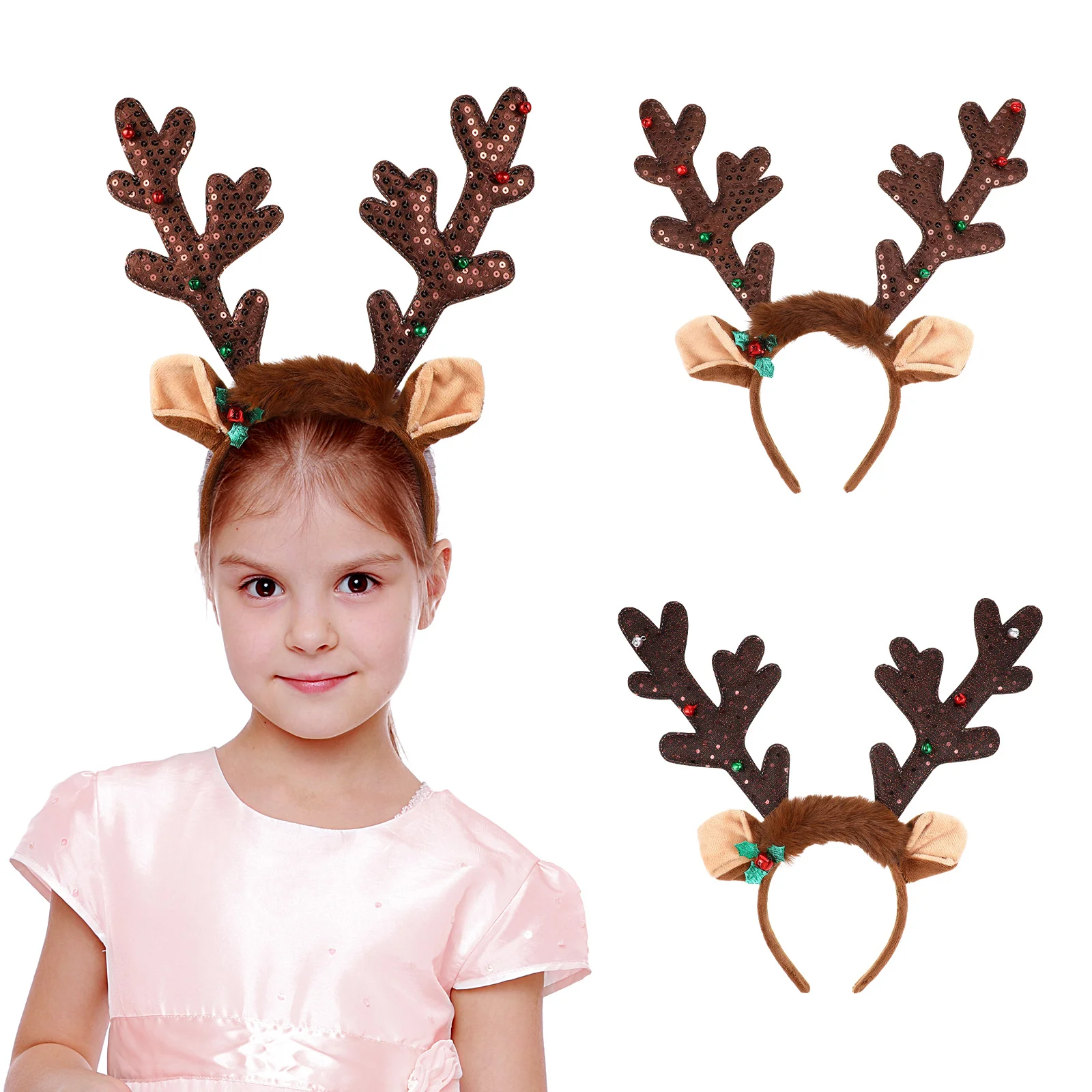 

Antler Headband Sequin Headbands Hairband Brown Decor Antlers Costume Accessories Christmas Decorative Women Big Hoops