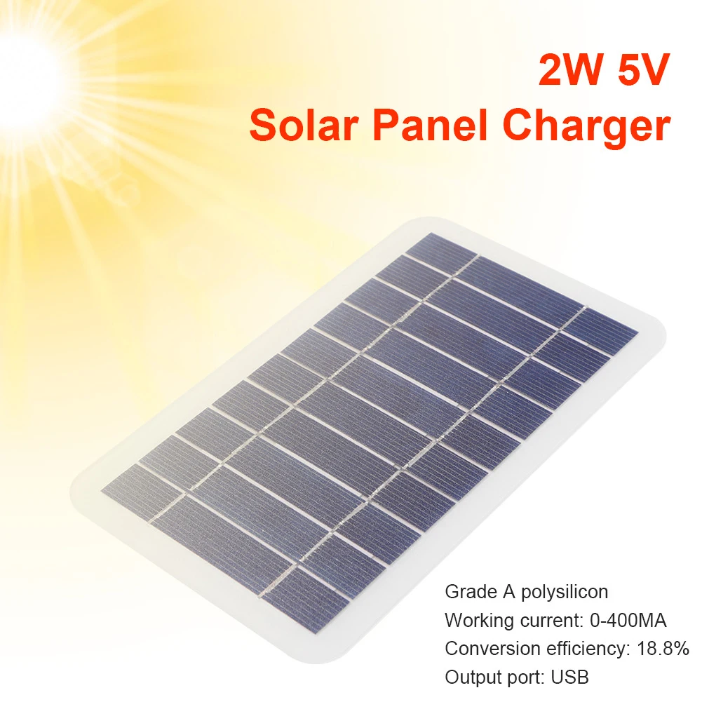 

Monocrystalline 2W Solar Cells Power Bank Battery Charger 5V 400mA USB Output Devices Portable Solar Panels for Mobile Phone