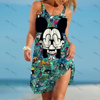 kawaii beach dress boho y2k cartoon loose dresses for women 2022 minnie mouse summer woman disney womens mickey sexy sleeveless