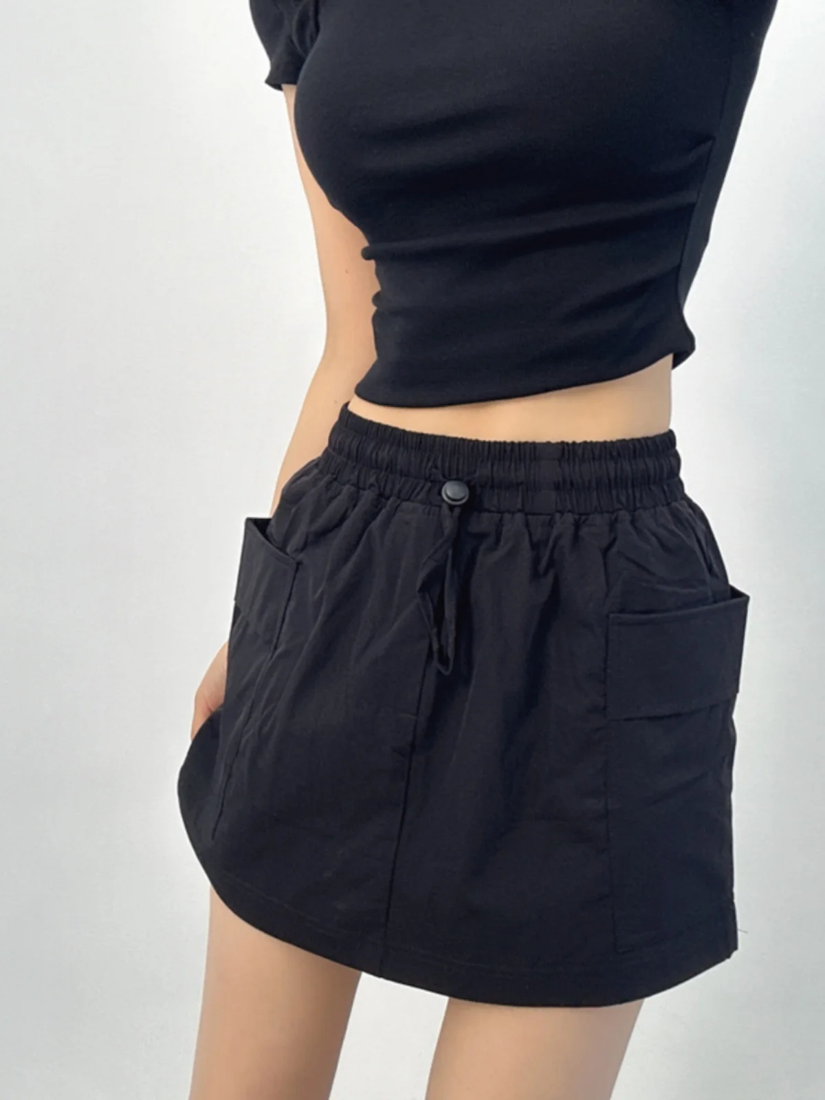 Мини-юбка Женская эластичная трапециевидная с завышенной талией и карманами