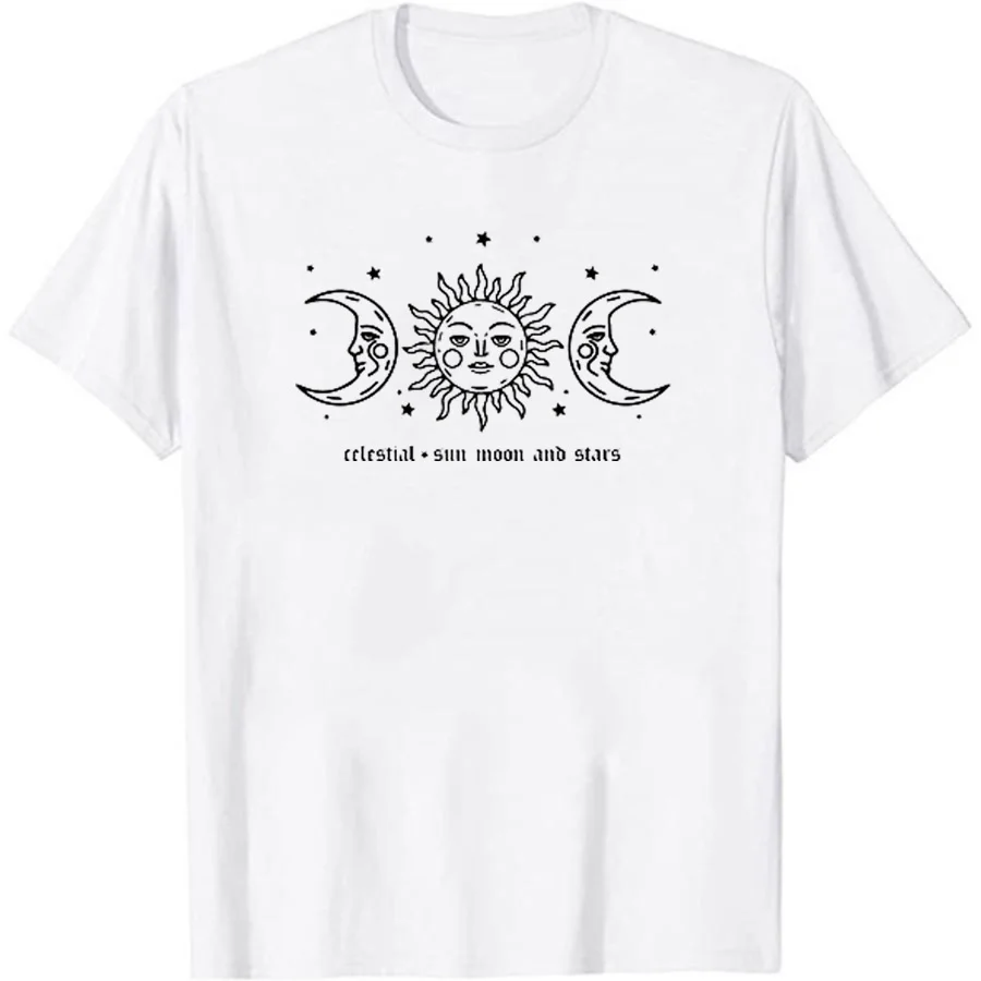 

Vintage Aesthetic Astronomy Shirt Graphic Tee Top Female Sun Moon Celestial T Shirt Casual Short Sleeve Women Tee Shirts