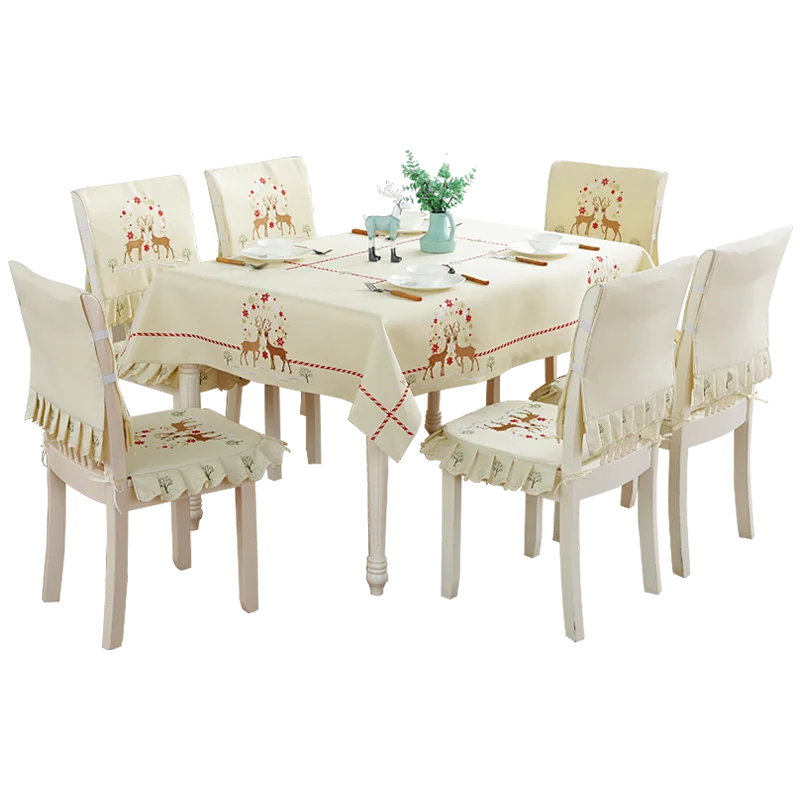 

Christmas Table Cloth Deer Embroidered Tablecloth Nordic Table Cover for Party Wedding Hotel Luxury Table Cloth Set Chair Cover