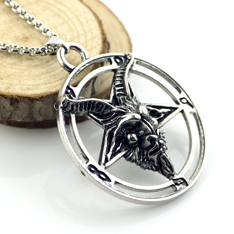 

Baphomet Inverted Pentagram Goat Head Necklace Vintage Baphomet LaVeyan LaVey Satanism Occult Metal Pendant Necklaces For Men