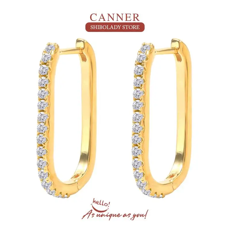 CANNER Square Colored Zircon Pendientes Plata 925 Earring For Women Drop Earrings Aros Grandes Cartilage Fine Jewelry 2022 Trend
