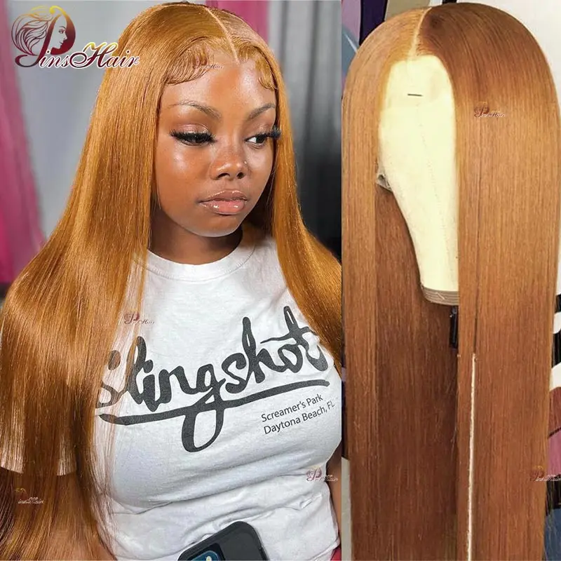 Honey Blonde Lace Front Human Hair Wigs 13X4 Straight Ginger Brown Lace Frontal Wig PrePlucked Remy Human Hair Wigs 180% Density