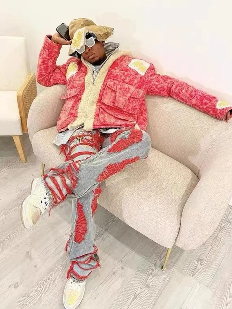 European and American Vibe Style Men's Retro High Street Hip-hop Heavy Industry Embroidery Women's Loose Jeans Trousers Tide