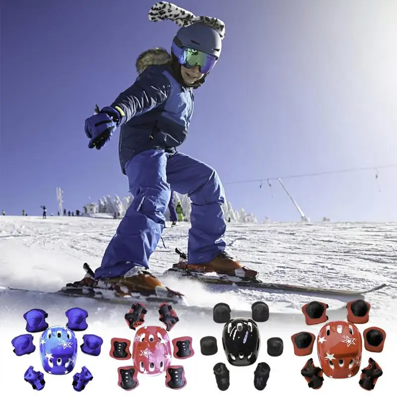 

Protective Gear Set Childrens Roller Skating Helmet 7-piece Wrist Guard Pad Set Helmet Knee Elbow Roller Skate Protective Gear