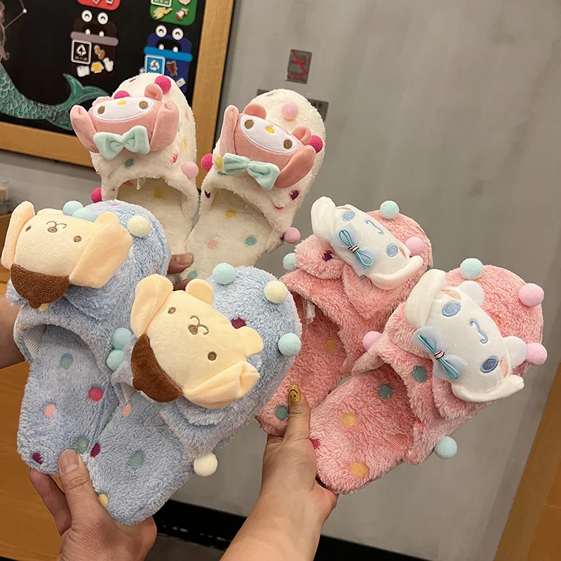 

Sanrio Slippers Mymelody Purin Kuromi Cinnamoroll Cute Loafers Colorful Pogo Dots Little Devils Fluffy Soles Baotou Slippers