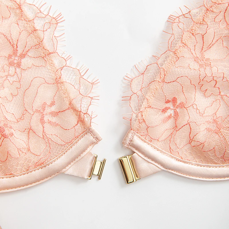 WingsLove Women's Sexy Lace Bra Front Closure Buckle Breathable Unlined Racerback Bralette Underwire Plunge Lingerie