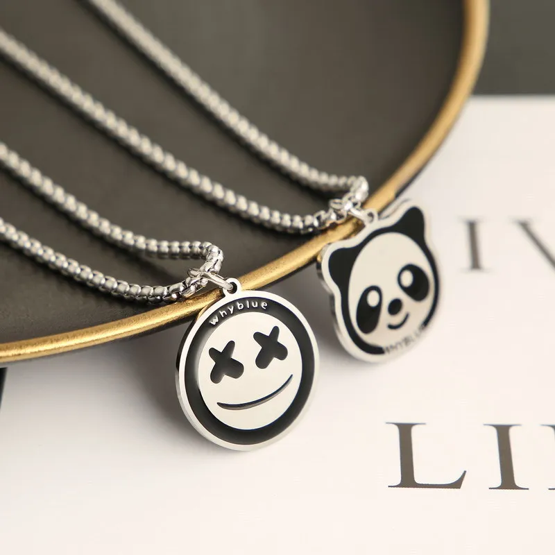 

Fashion Titanium Steel Panda Pendant Trendy New Hip-hop Cute Smiley Necklace for Women's Long Sweater Chain Jewelry Gifts