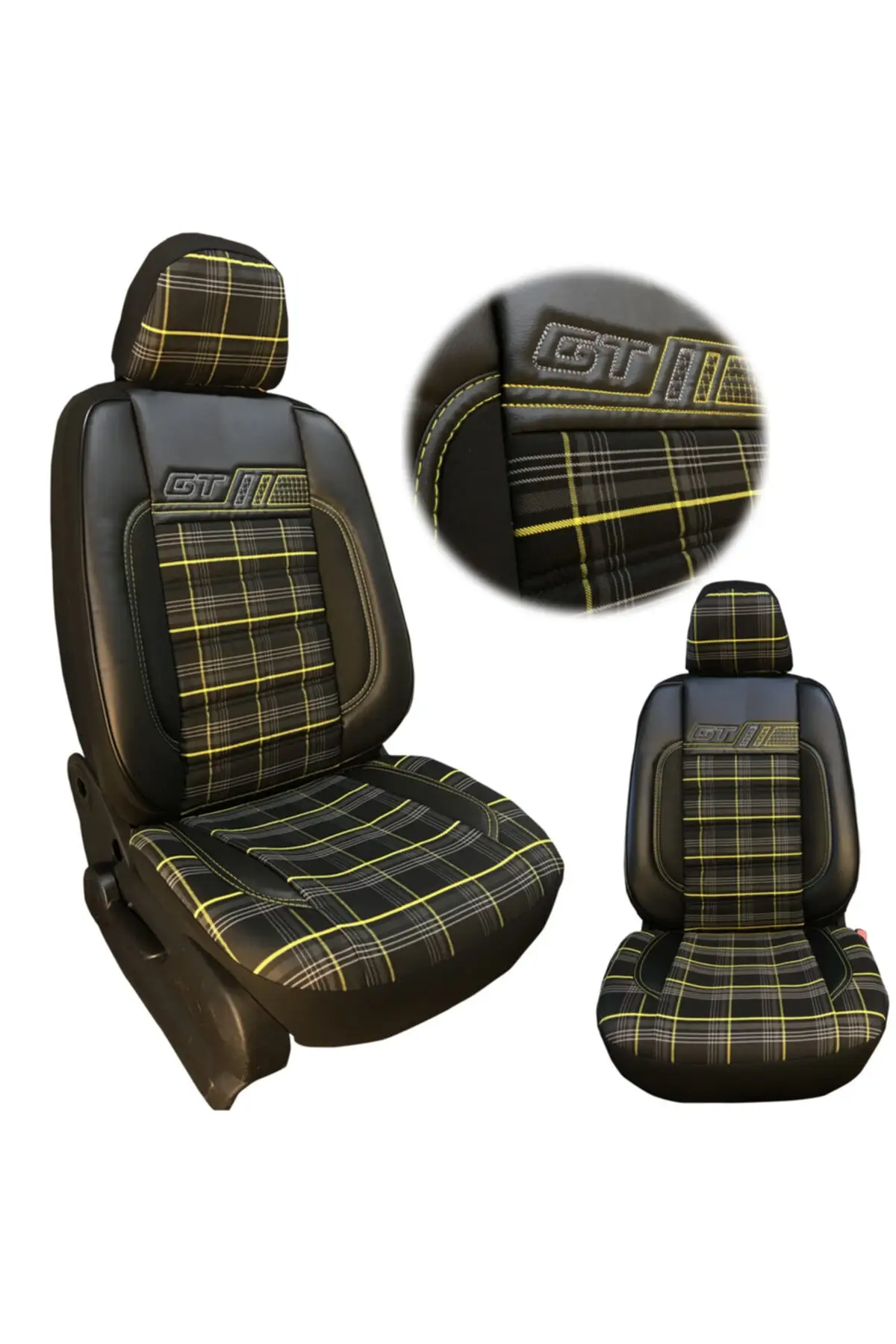 

Car Seat Cover Gt Embroidered Plaid Fabric Yellow Line