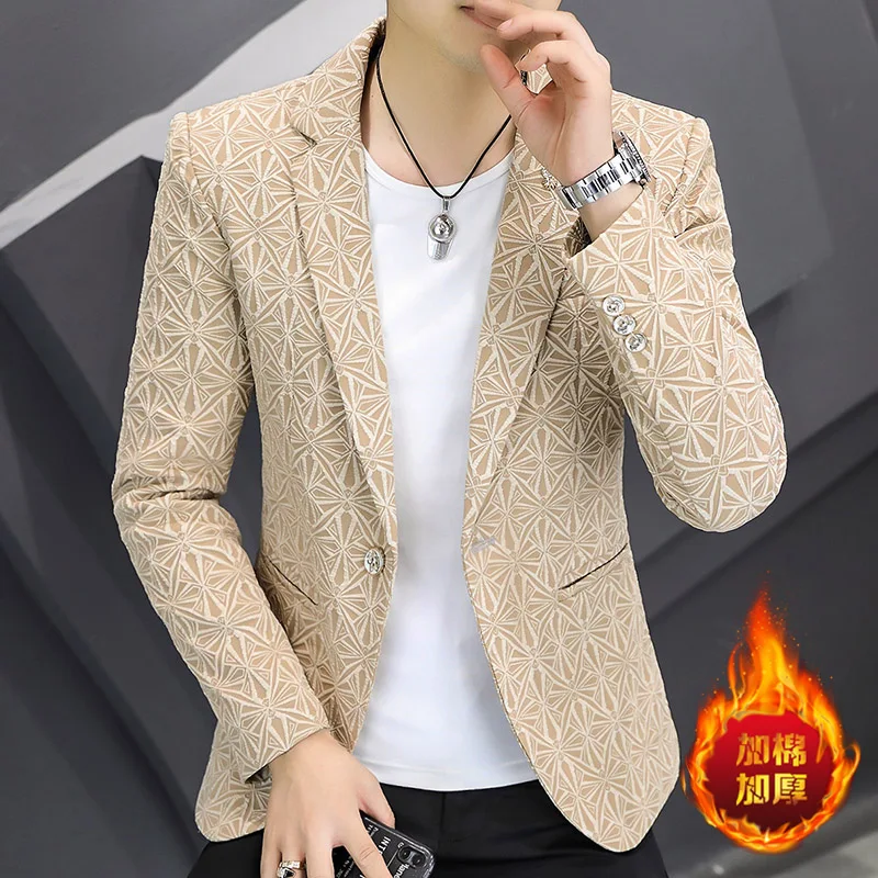 

New men's casual small suit with cashmere men slim Korean fashion business handsome men's winter thickened single west trend