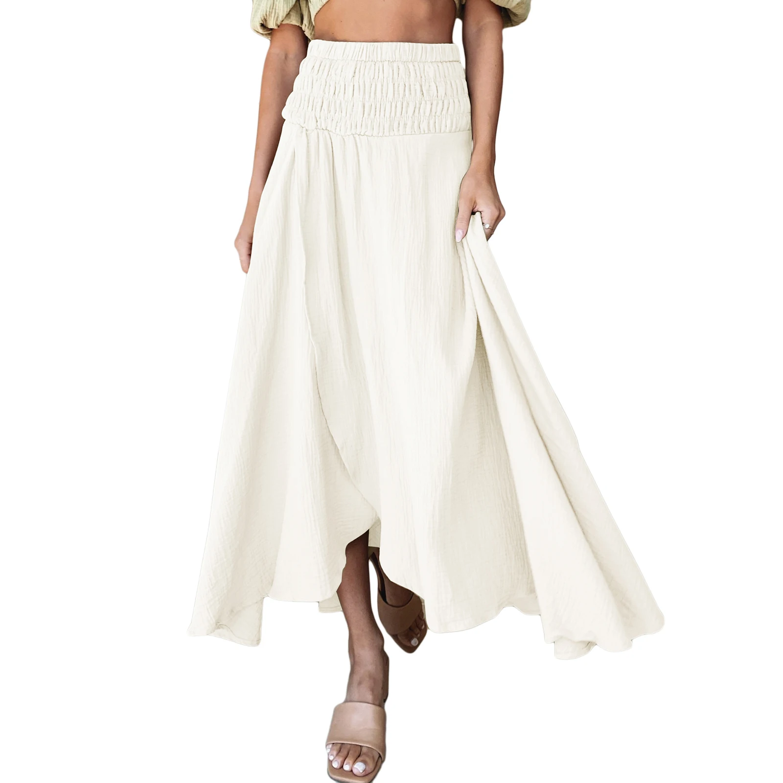 

2022 Autumn Pleated High Waist Split Half Skirts Fashion Female Casual Solid Color Slit Skirt New