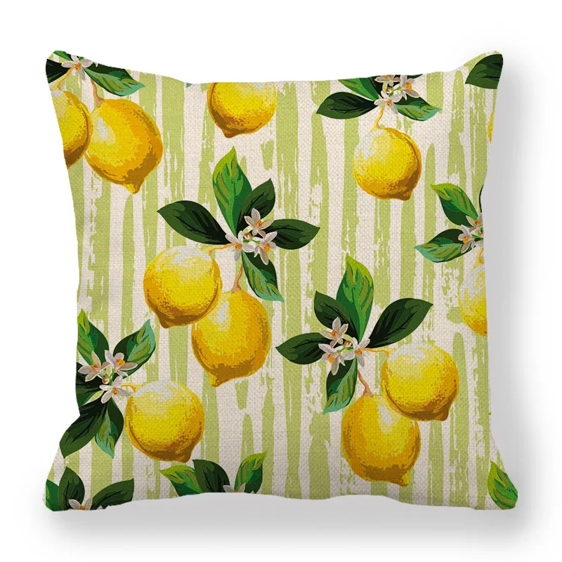 

Tropical Plants Fruit Lemon Printed Cushion Cover Home Garden Sofa Decorative Pillow Cover Square Linen Throw Pillowcase