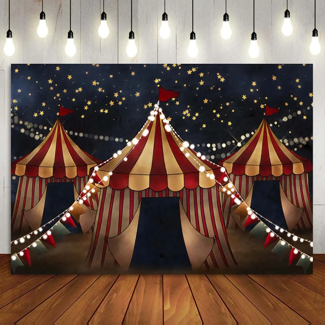 

Circus Theme Clown Play Show Red Curtain Baby Child Photography Backdrop Ferris Wheel Neon Lights Party Banner Background Photo