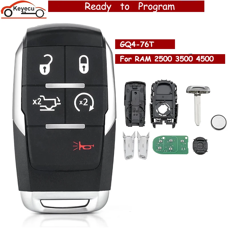 

KEYECU For Dodge Ram Ram Pickup HD 2500 3500 4500 5500 433MHz ASK PCF7953M GQ4-76T P/N:68375456AB 5Button Smart Key Car key