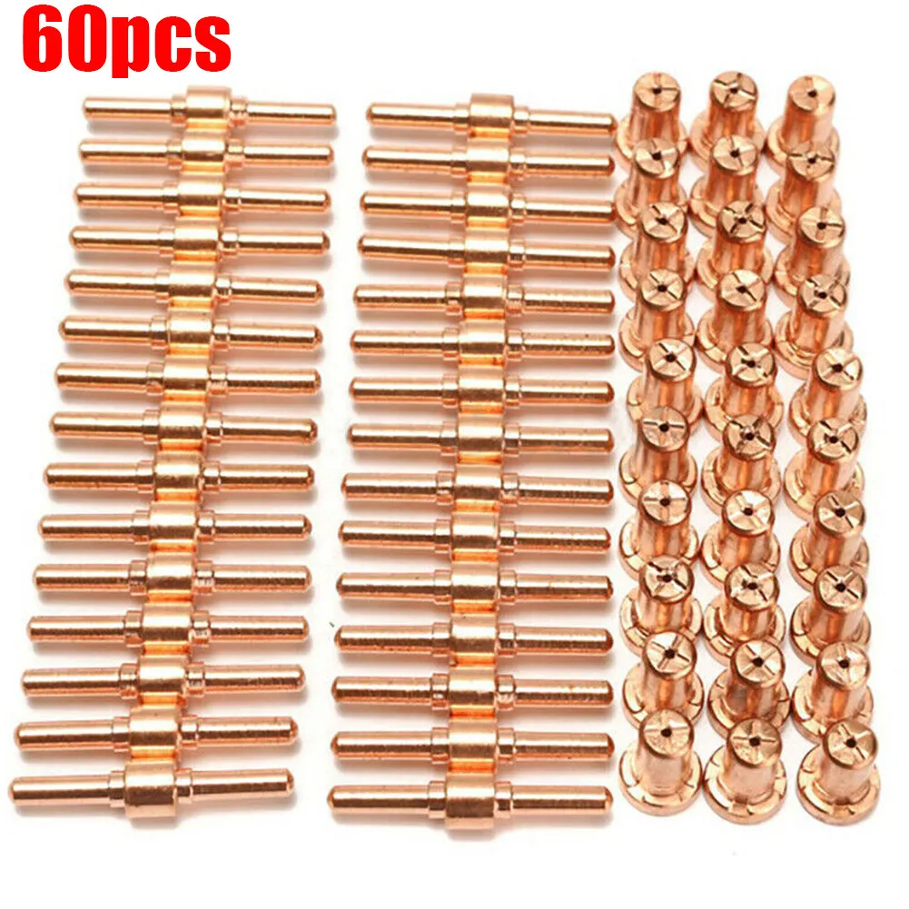 

60Pcs PT-31 Air Plasma Cutter Consumables Electrodes Gas Ring CT312 CUT50 50A Air Plasma Cutter Extended Long Tip Electrodes