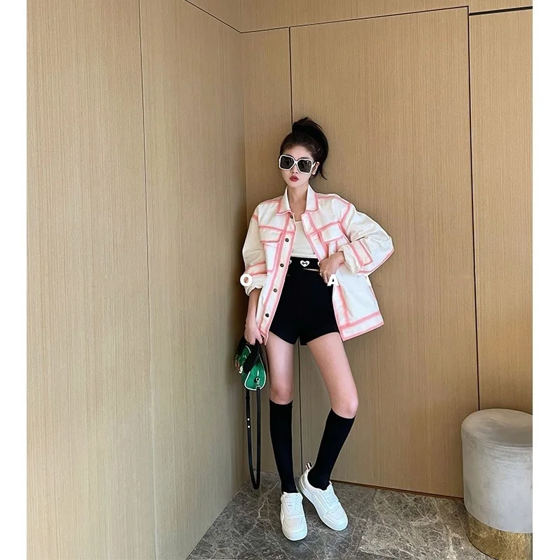 Куртка Xiaojingjia женская джинсовая точно такой же французский силуэт с красной