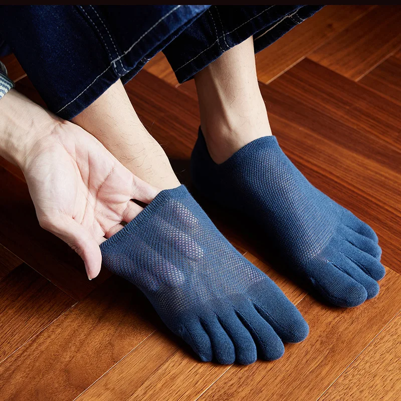 

Five Toes Mens Socks Casual Thin Breathable Summer Invisible No Show Socks Men Non-slip Silicone Solid Color Low Cut Boat Socks