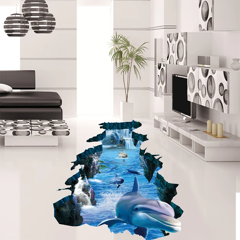 New 3D wall stickers dolphin broken Aquarium Ocean Wall Stickers Universe Galaxy For Kids Rooms Bathroom Home Decor Cartoon |