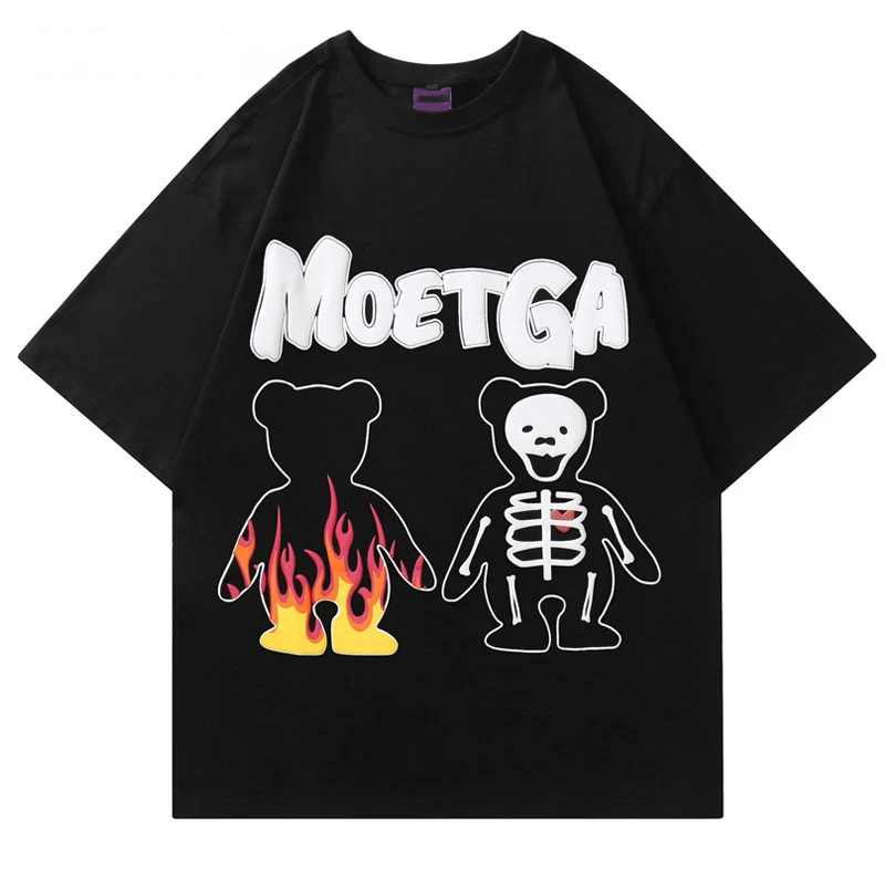 

Men T-Shirt Hip Hop Streetwear Skull Bear Print Short Sleeve T-shirts Harajuku Casual Cotton T Shirts Fashion Y2k Clothes Tops