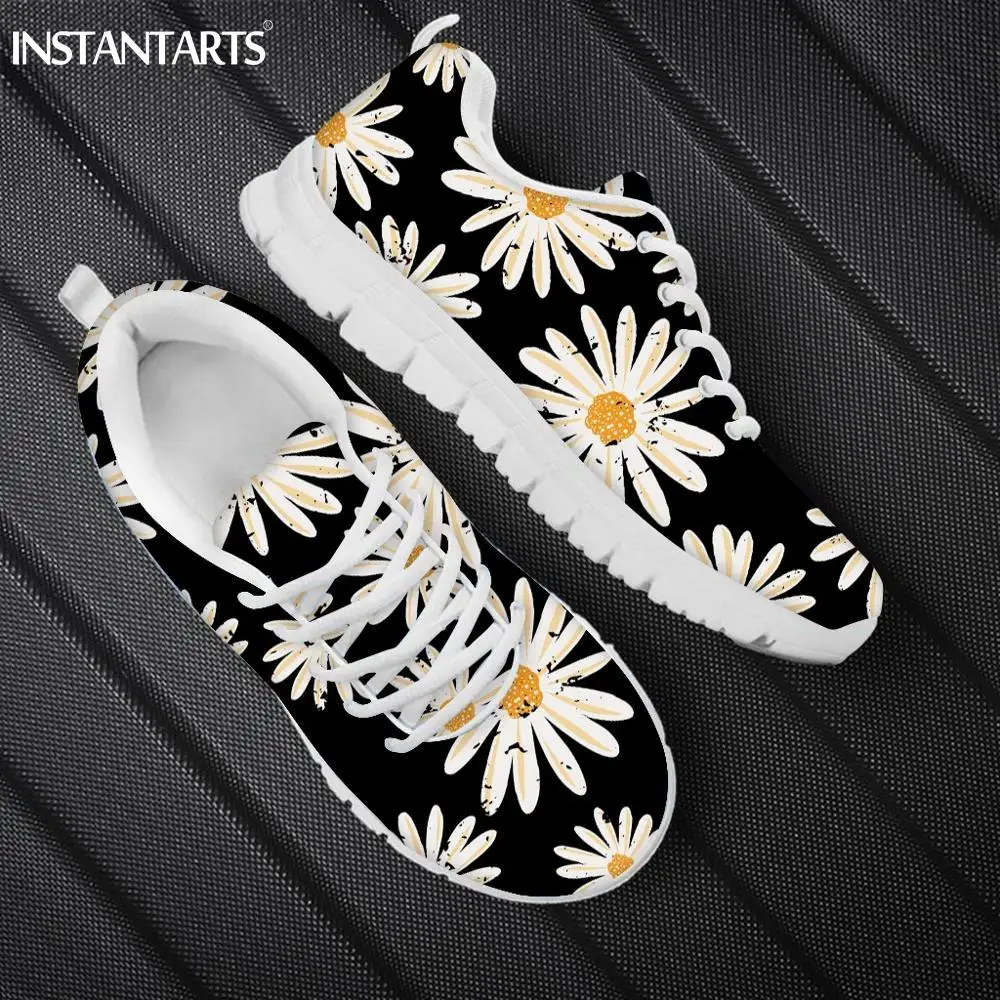 INSTANTARTS Retro Flower Daisy Navy Blue Female Sneakers Fashion Casual Flats Shoes Women 2022 New Casual Breath Ladies Footwear