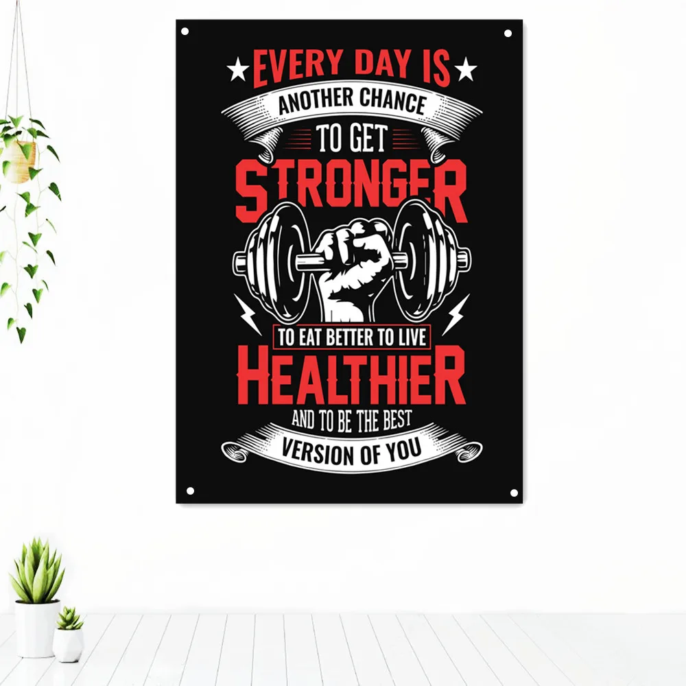 

EVERY DAY IS STRONGER HEALTHIER Workout Motivational Poster Tapestry Wall Art Fitness Bodybuilding Exercise Banner Flag Stickers