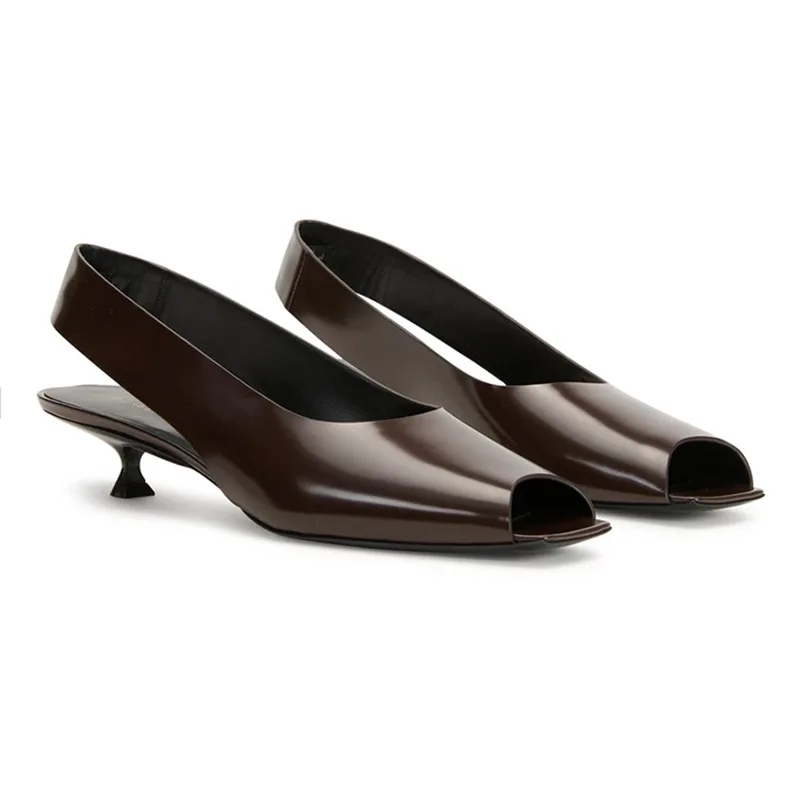 

Women Genuine Leather Sandals Low heels Peep Toe Sandals Rome style Brown Sandals For women in summer size 35-40