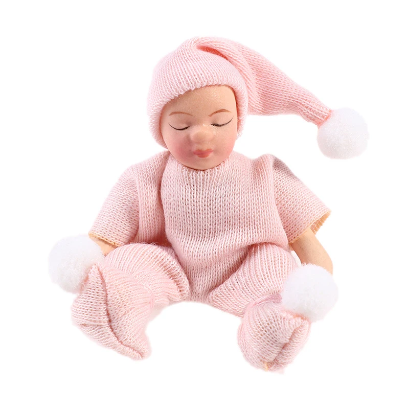 

1:12 новые фарфоровые куклы спящий малыш в розовом свитере для миниатюрного кукольного домика