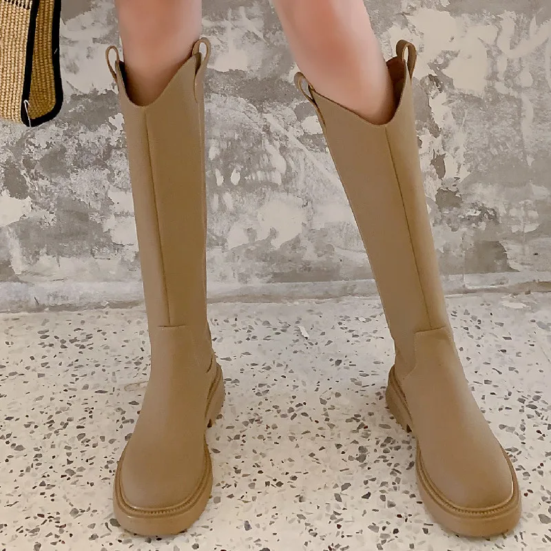 

Женские сапоги до колена Dilalula, модные лаконичные повседневные сапоги из натуральной кожи на толстом каблуке, Осень-зима 2023