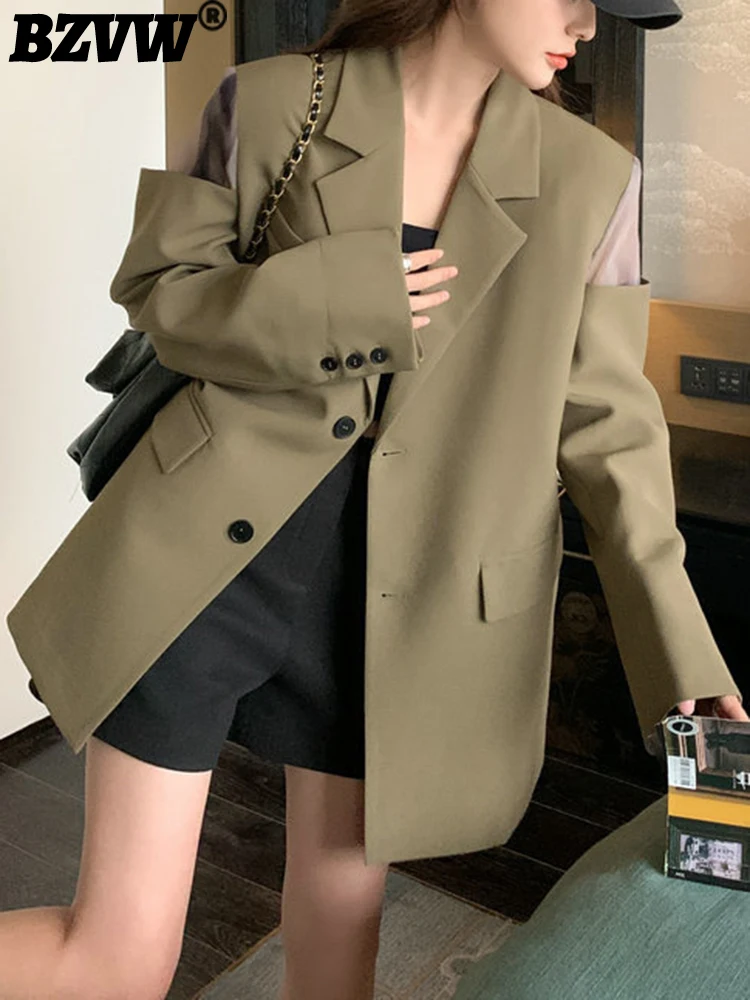 

BZVW Designer Long Sleeve Mesh Spliced Blazer Coat For Women's Loose Versatile Niche Casual Suit Female 2023 New Trend 25X0817