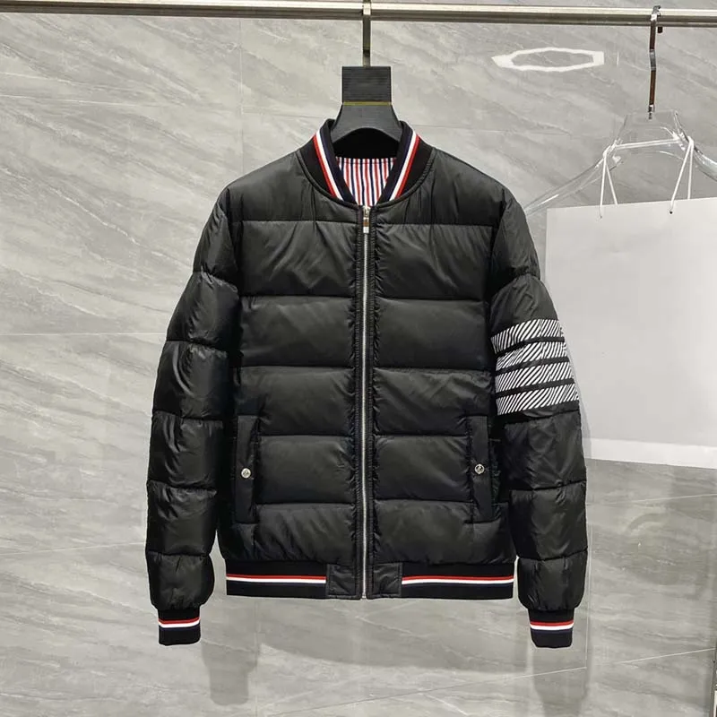 Winter Down Jacket Luxury Brand Classic Grey Striped Design Men Parkas Coats Causal Business High Quality Padded Jacket