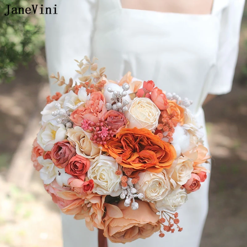 

Винтажный Свадебный букет из оранжевых искусственных цветов jaevini, шелковые цветы для невесты, свадебные букеты, Ramos florboda 2023