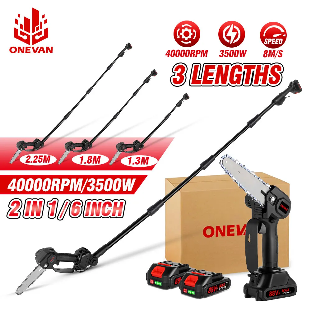 ONEVAN High Branch Saw Height Adjustable Telescoping Pole Electric Saw Cordless Garden Tree Pruning Tool for Makita 18V Battery
