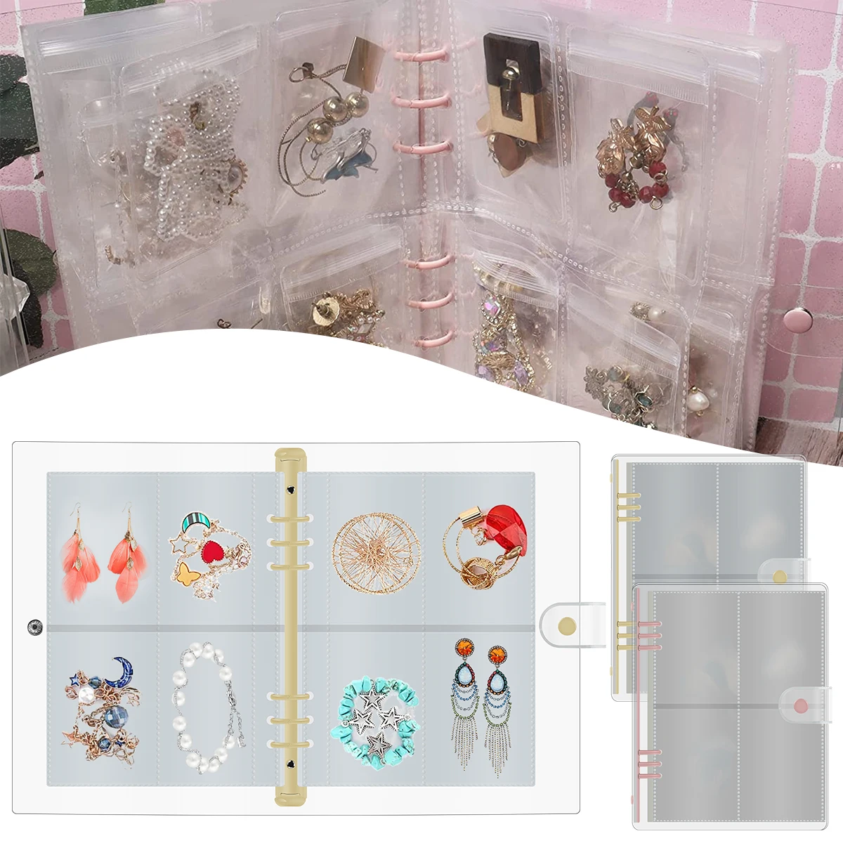 

Jewelry Organizer Transparent Jewelry Storage Book Bag Travel Clear Jewelry Holder Bag with 96 Grids and 96 Thicken PVC Ziplock