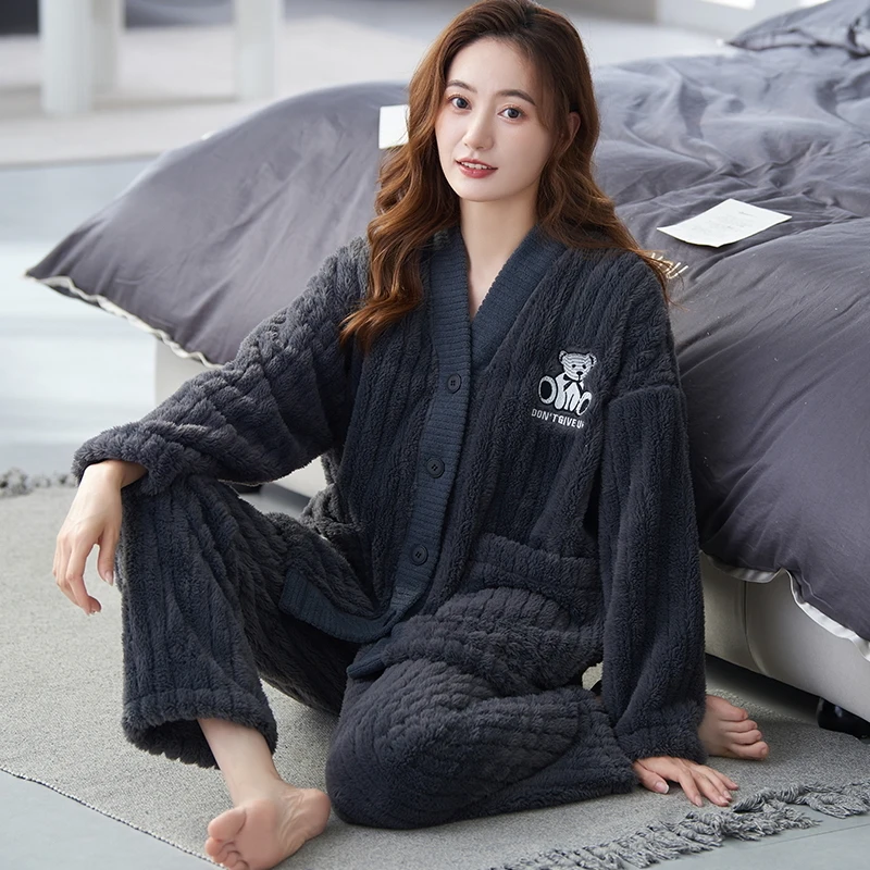 Японское кимоно зимнее фланелевое теплое ночное белье для женщин кардиган