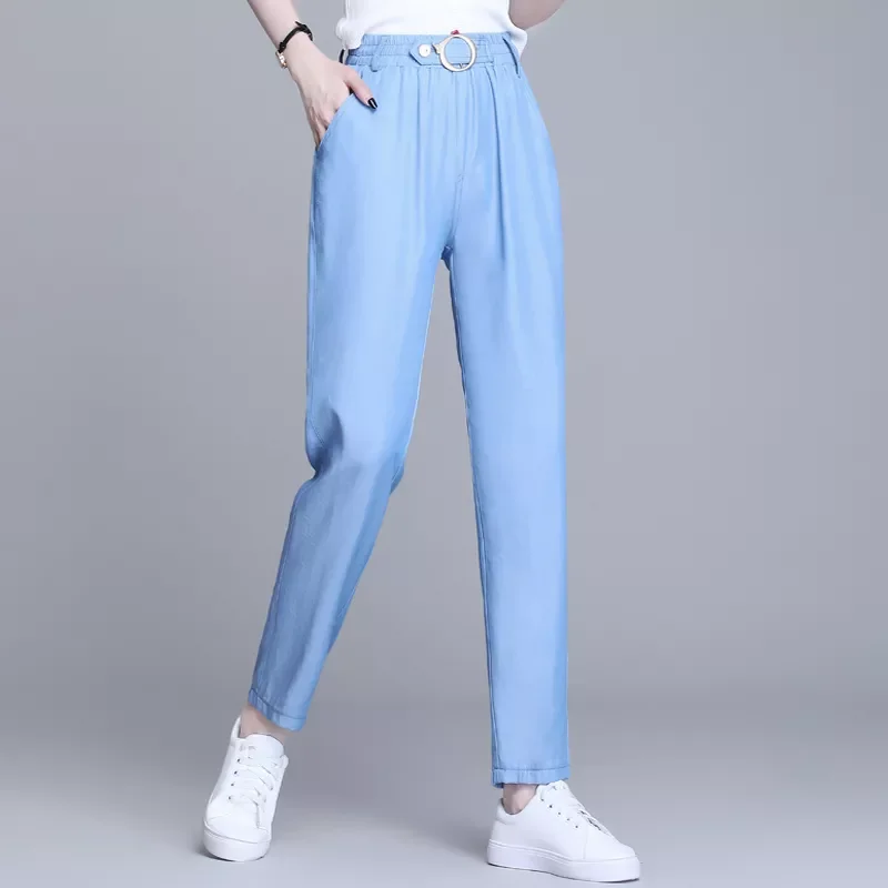 

Мягкие удобные женские брюки, новинка 2022, повседневные весенние брюки-Слаксы с высокой талией, женские длинные брюки до щиколотки из ледяно...