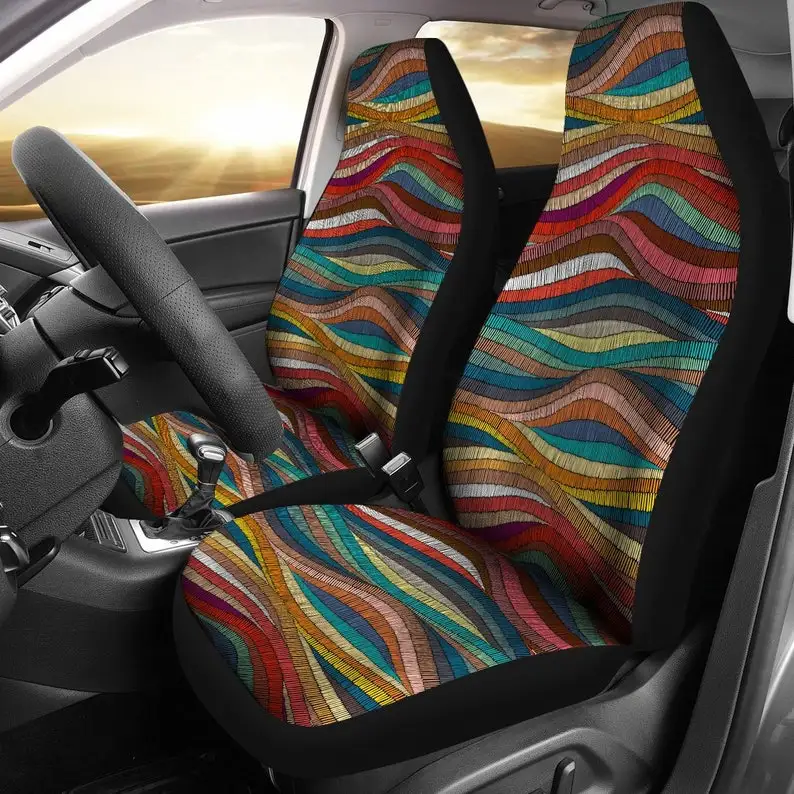 

Colorful Waves Abstract Art Car Seat Covers Pair, 2 Front Seat Covers, Car Seat Protector, Car Accessories