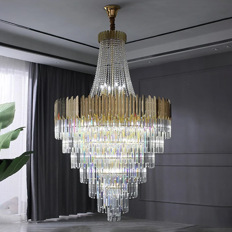 

Large crystal chandelier in duplex building luxury hotel lobby engineering villa living room hollow chandelier