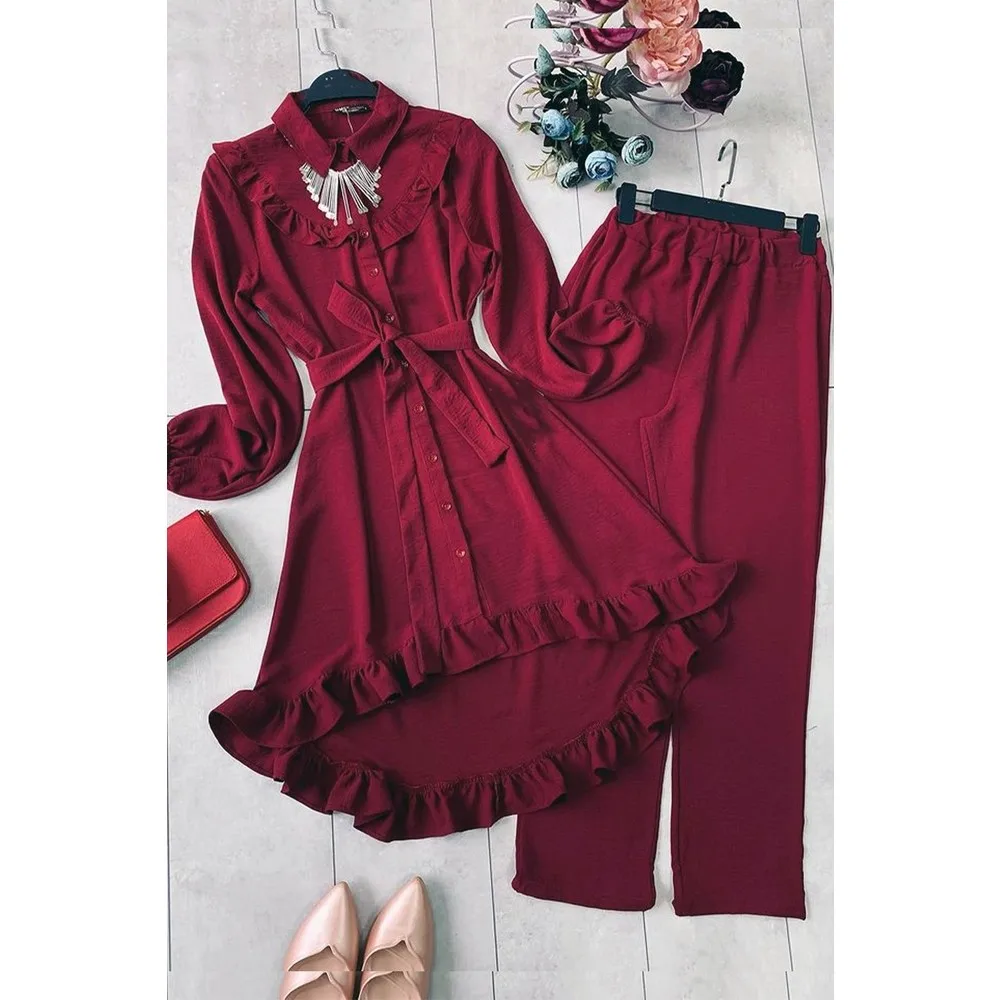 

Костюм с юбкой в стиле «дорли», с оборками, Ayrobin, бордовый