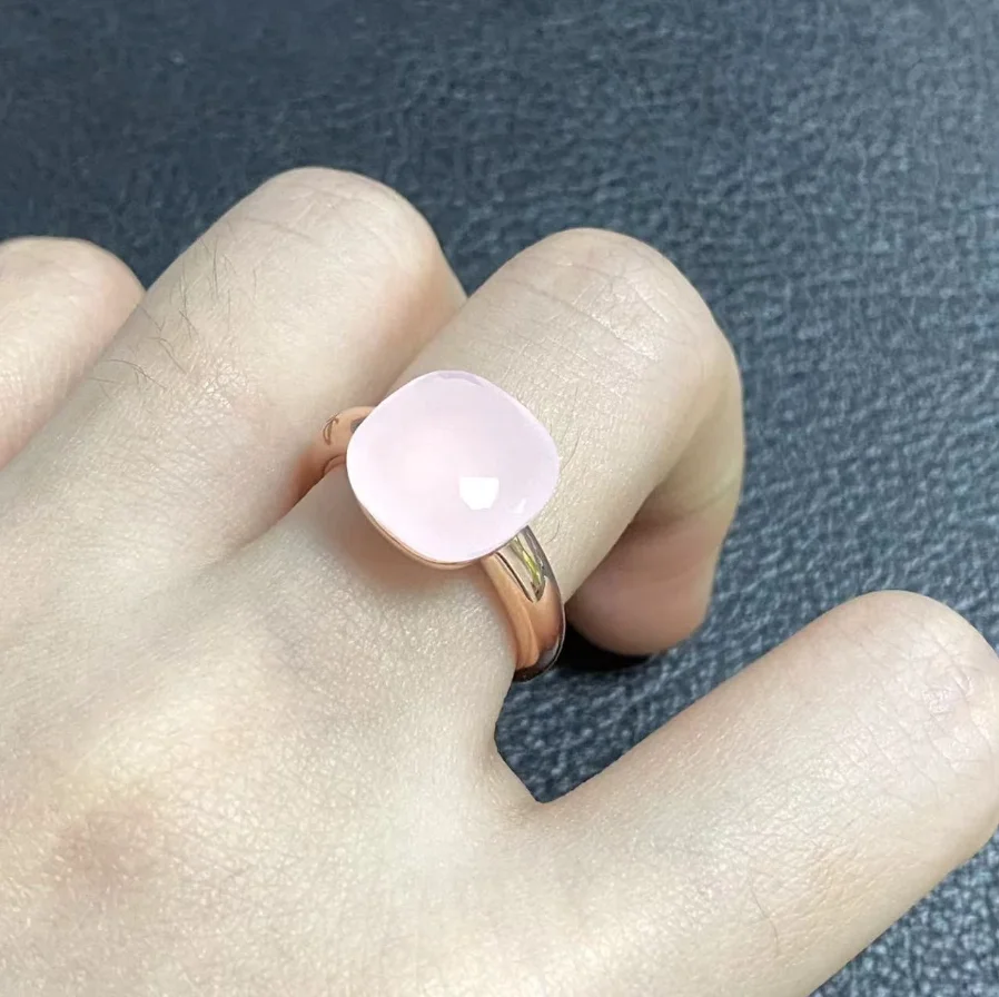 

Pomellato Ring For Women 12.6mm Flat Crystal Ring Rose Gold Plated 35 Candy Colors Crystal Pink Amethyst Turquoise Jewelry Gift