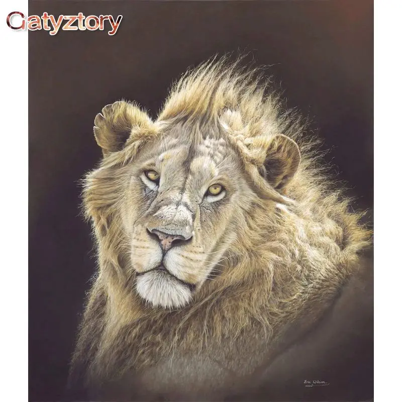 

GATYZTORY Frame Picture By Numbers Lion Animal Painting By Number Handmade Unique Gift Home Decoration Wall Paints Artwork