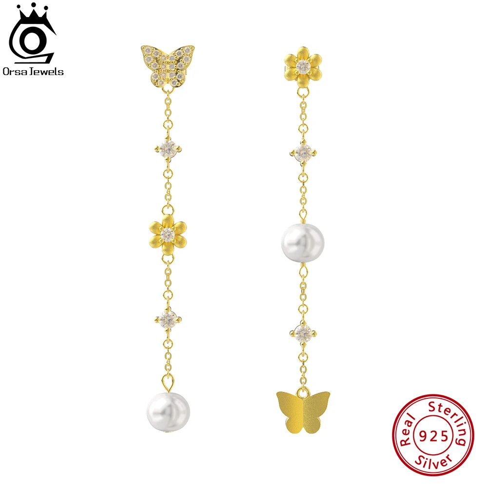 

ORSA JEWELS Handmade 925 Sterling Silver Butterfly Dangle Earrings with Irregular Natural Baroque Pearls for Women Jewelry GPE65