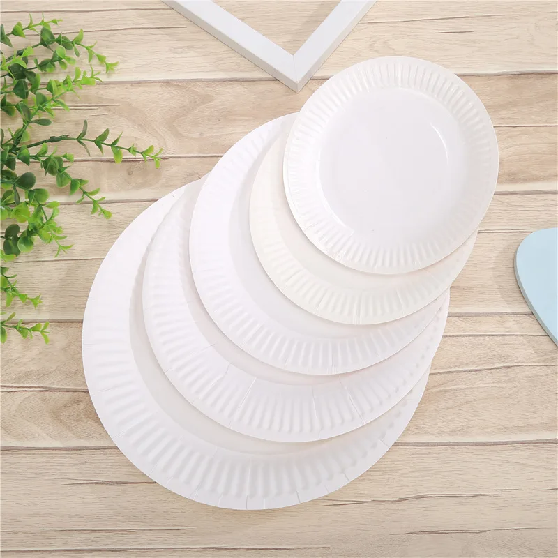 50Pcs 6 -9 Inch Disposable Party Paper Plate White DIY Baby Birthday Party Decoration Paper Dinner Plate Round Disposable Items